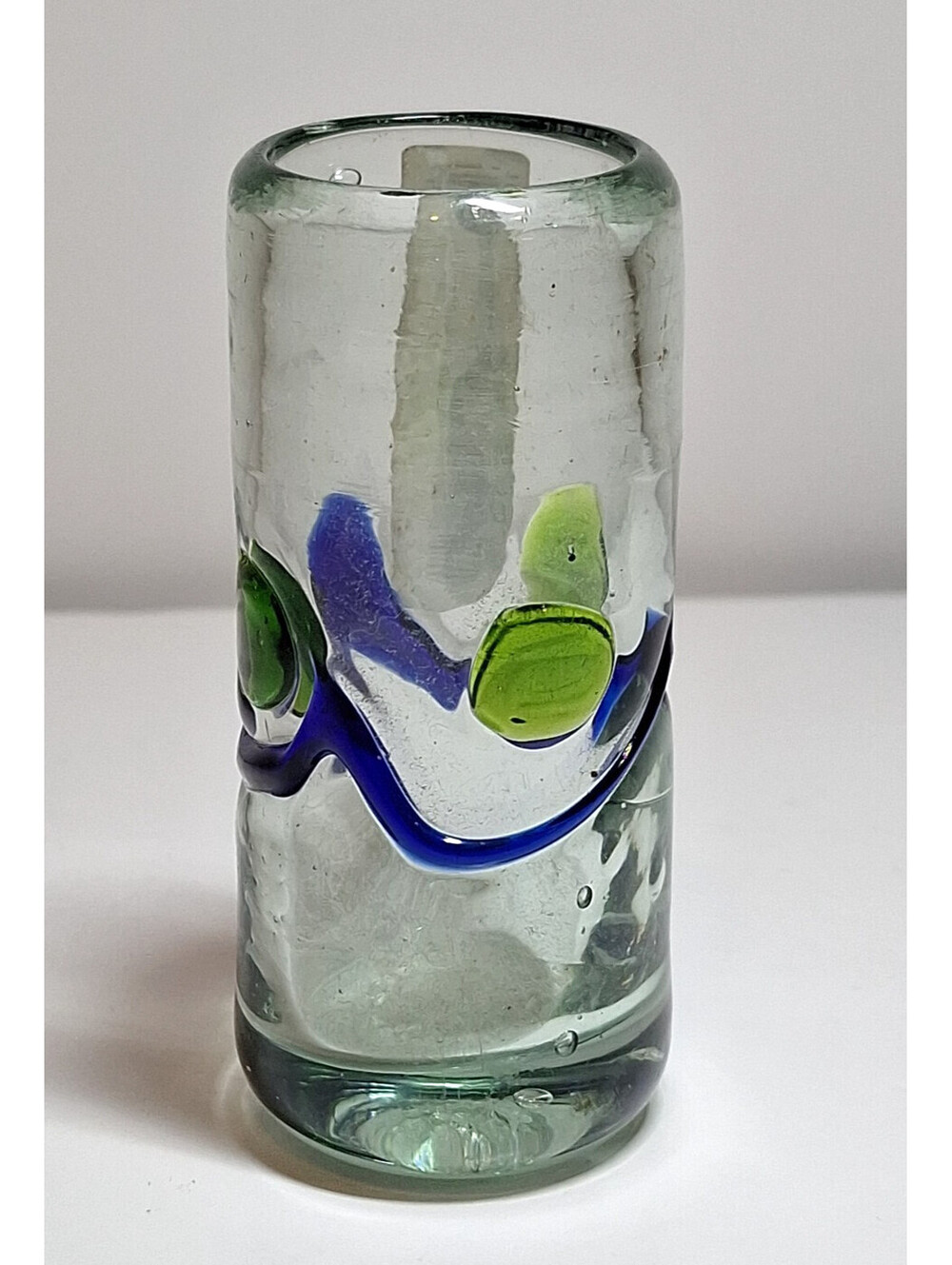 Mexican Hand Blown Art Tequila Glassware Shot Glass, Applied Wave Design